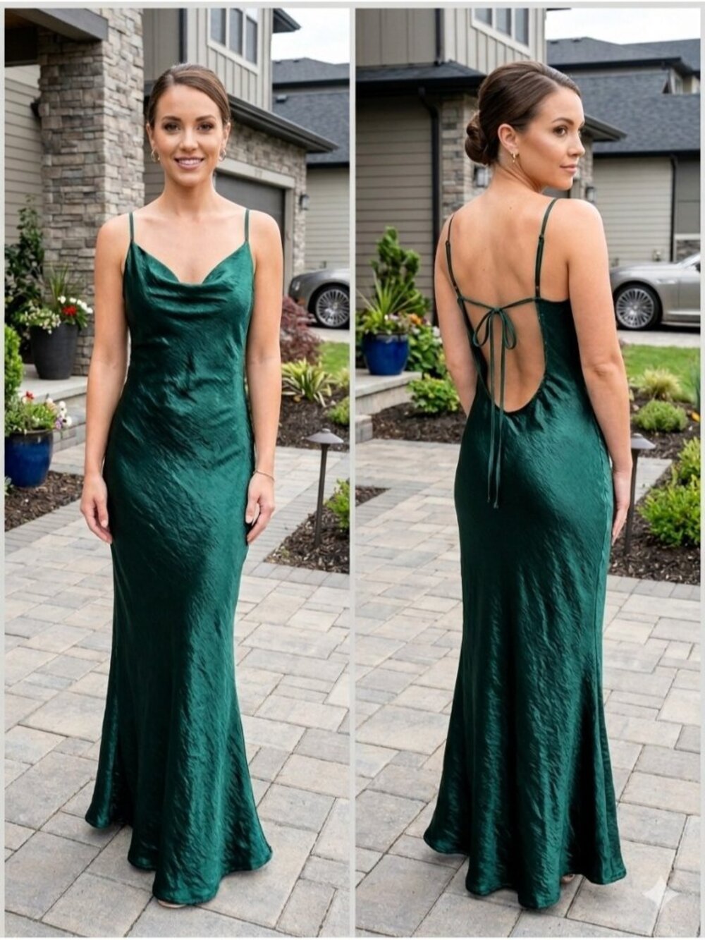 Toxic Envy Boutique Dreya Green Satin Cowl Neck Maxi Dress Open Back NWT Size M